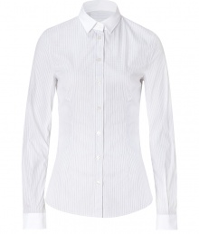 Bring elevated style to your workweek basics with this micro-stripe button down from D&G Dolce & Gabbana - Small spread collar, front button placket, slim tailored fit, contrasting collar and cuffs - Wear with slim trousers, a bold-shoulder blazer, and heels