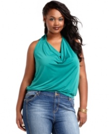 Look party-perfect with Baby Phat's sleeveless plus size top, finished by a cowl neckline and banded hem! Look party-perfect with Baby Phat's sleeveless plus size top, finished by a cowl neckline and banded hem!