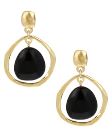 You'll be over the moon for these chic earrings from Kenneth Cole New York. Feature a brown bead pendant at the center of a gold tone ring. Square accent at post. Set in hammered gold tone mixed metal. Approximate drop: 1-5/8 inches.