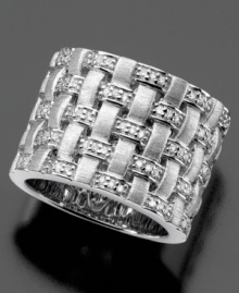 A comforting woven design looks elegant and timeless on this beautiful sterling silver ring from Balissima by Effy Collection featuring round-cut diamond (1/4 ct. t.w.). Size 7. A comforting woven design looks elegant and timeless on this beautiful sterling silver ring from Balissima by Effy Collection featuring round-cut diamond (1/4 ct. t.w.). Size 7.