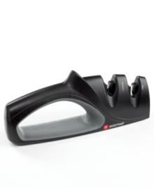 Restore the original sharpness and precision angling back to your knives with a 2-stage process that leaves knives as good as new. This expert handheld sharpener renews the knife back to its original factory edge, letting you conquer even the toughest ingredients. Lifetime warranty. Restore the original sharpness and precision angling back to your knives with a 2-stage process that leaves knives as good as new. This expert handheld sharpener renews the knife back to its original factory edge, letting you conquer even the toughest ingredients. Lifetime warranty.