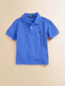 Classic, short-sleeve cotton mesh polo with embroidered polo pony on the chest. Ribbed polo collar and armbands Button placket Machine wash Imported
