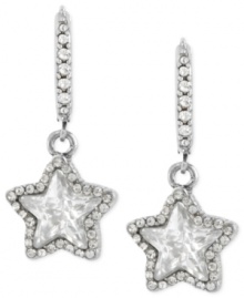 Star power. Betsey Johnson shines bright with this pair of drop earrings, crafted from silver-tone mixed metal with glass pave crystal accents for added luster. Approximate drop: 1-1/4 inches.