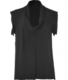 Elegantly tailored separates anchor any wardrobe, and Steffen Schrauts black silk blouse is a ready addition this season - Moderately loose, slim cut - Chic cowl neck, oversize half sleeves and drape detail at front - Versatile style seamlessly transitions from work to weekend - Pair with skinny denim, leather pants, dress trousers or a pencil skirt