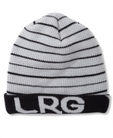 Cover up your head in warm style with this stripe beanie by LRG.