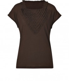Instead of the tried-and-true tee, opt for this chic ruffle front jersey top from Marc by Marc Jacobs - Square neckline, short sleeves, deconstructed ruffle front detail, fitted silhouette, long body - Pair with skinny jeans, embellished ballet flats, and an oversized tote Instead of the tried-and-true tee, opt for this chic ruffle front jersey top from Marc by Marc Jacobs - Square neckline, short sleeves, deconstructed ruffle front detail, fitted silhouette, long body - Pair with skinny jeans, embellished ballet flats, and an oversized tote