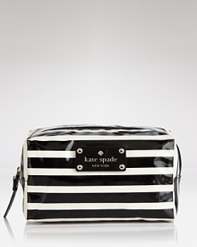 Show your stripes. kate spade new york goes graphic with this coated cotton beauty bag, ideally sized for the must-carry cosmetics. Show your stripes. kate spade new york goes graphic with this coated cotton beauty bag, ideally sized for the must-carry cosmetics.
