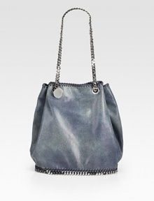An iridescent sheen highlights this faux suede carryall, framed with polished silvertone chains.Shoulder straps, 9 drop Magnetic snap closure One inside zip pocket One inside open pocket Nylon lining 17W X 12H X 7½D Polyester Made in Italy An iridescent sheen highlights this faux suede carryall, framed with polished silvertone chains.Shoulder straps, 9 drop Magnetic snap closure One inside zip pocket One inside open pocket Nylon lining 17W X 12H X 7½D Polyester Made in Italy