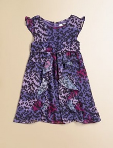 A vivid floral print and a cascade of ruffles adorn this dazzling, crinkle chiffon frock.Round necklineFlutter sleevesConcealed back zipperElastic waistbandPolyesterMachine washImported A vivid floral print and a cascade of ruffles adorn this dazzling, crinkle chiffon frock.Round necklineFlutter sleevesConcealed back zipperElastic waistbandPolyesterMachine washImported