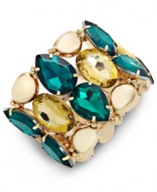 Beautiful drops of color create a lovely bracelet from Bar III. Teardrop-cut acrylic stones in rich hues are paired with golden metal beads for a match made in heaven. Stretches to fit wrist. Crafted from antiqued gold tone mixed metal. Approximate diameter: 2-1/2 inches. Beautiful drops of color create a lovely bracelet from Bar III. Teardrop-cut acrylic stones in rich hues are paired with golden metal beads for a match made in heaven. Stretches to fit wrist. Crafted from antiqued gold tone mixed metal. Approximate diameter: 2-1/2 inches.