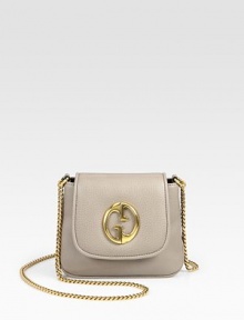 Italian leather with oval GG logo hardware and goldtone chain strap.Shoulder strap, 19½ drop Flap and snap closure Inside open pocket Fully lined About 7W X 5H X 2¼D Made in Italy Italian leather with oval GG logo hardware and goldtone chain strap.Shoulder strap, 19½ drop Flap and snap closure Inside open pocket Fully lined About 7W X 5H X 2¼D Made in Italy