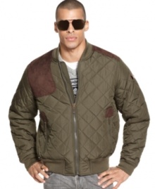 Cold-weather cool. Rock the retro vibe of this quilted bomber jacket from Sean John for a sleek dose of aviator-style polish.