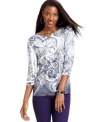 Revitalize your weekend look with Style&co.'s petite henley top, flaunting an embellished print-- it's an Everyday Value!