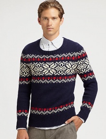 A traditional Nordic print pattern adorns the body and shoulders of a cozy sweater knitted in a rich blend of cotton and wool.CrewneckRibbed knit collar, cuffs and hem45% cotton/20% alpaca/20% wool/15% polyamideDry cleanImported A traditional Nordic print pattern adorns the body and shoulders of a cozy sweater knitted in a rich blend of cotton and wool.CrewneckRibbed knit collar, cuffs and hem45% cotton/20% alpaca/20% wool/15% polyamideDry cleanImported