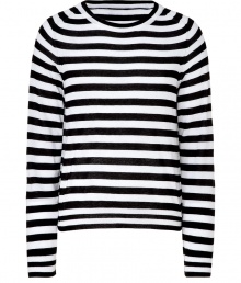 Super stylish black and white striped sweater from D&G Dolce & Gabbana - Channel Jail House Rock in this luxe striped sweater - All-over stripe print, slim fit, crew neck - Wear with straight leg jeans, a leather jacket, and motorcycle boots