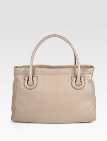Rich pebble-grain leather coats this classic top-handle shape, imparting thoughts of spring's new minimalism. Double top handles, 6½ dropTop zip closureTwo inside zip pocketsThree inside open pocketsFully lined15½W X 11½H X 7DMade in Italy Rich pebble-grain leather coats this classic top-handle shape, imparting thoughts of spring's new minimalism. Double top handles, 6½ dropTop zip closureTwo inside zip pocketsThree inside open pocketsFully lined15½W X 11½H X 7DMade in Italy