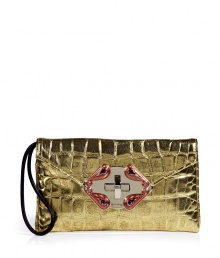 Add luxe appeal to any look with this edgy-cool croc-embossed clutch from Etro - Classic envelope shape, front flap with turn-lock closure with brass-tone and crystal embellishment, small side handle, croc-embossed leather - Pair with a cocktail sheath or wide leg trousers and a sheer blouse Add luxe appeal to any look with this edgy-cool croc-embossed clutch from Etro - Classic envelope shape, front flap with turn-lock closure with brass-tone and crystal embellishment, small side handle, croc-embossed leather - Pair with a cocktail sheath or wide leg trousers and a sheer blouse