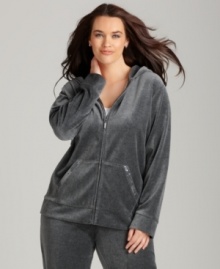 Look super-cute in Style&co. Sport's velour plus size hoodie, sparkling with sequined trim-- make it a suit with the matching pants.
