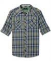 Preppy plaid livens up this military-inspired shirt from Buffalo David Bitton. Perfectly paired with your favorite denim.