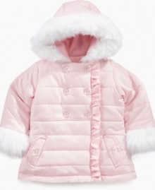 Jazz up her outerwear with the details of this faux-fur trimmed puffer jacket from KC Collections. Jazz up her outerwear with the details of this faux-fur trimmed puffer jacket from KC Collections.