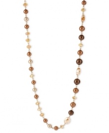 Go to greater lengths. This necklace from Kenneth Cole New York is crafted from gold-tone mixed metal and features a stunning array of brown glass pearls and beads. Item comes packaged in a signature Kenneth Cole New York Gift Box. Approximate length: 43 inches. Approximate drop: 1/2 inch.