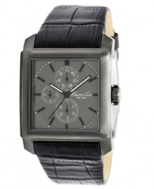 Covered in cool, this croc-embossed leather watch boasts gunmetal styling and chronograph tech. Covered in cool, this croc-embossed leather watch boasts gunmetal styling and chronograph tech.