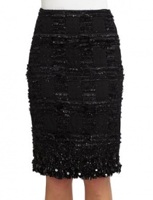 THE LOOKKnit construction with allover frayed detailing and metallic accentsBack zip closureBeaded, sequined appliqué at hemTHE FITAbout 23 from waist to hemTHE MATERIALWool/polyamideCARE & ORIGINDry cleanImportedModel shown is 5'9 (175cm) wearing US size 4. 