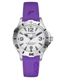 Pull your look together with vibrant purples and a classic sport watch design, by Nautica.