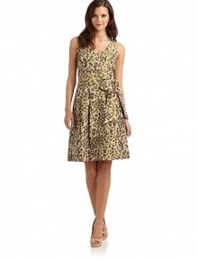THE LOOKMetallic leopard printV-necklineSleevelessBust dartsEmpire waistRemovable sash ties at waistPleated skirtBack zipper with hook-and-eye closureTHE FITAbout 37 from shoulder to hemTHE MATERIALPolyesterCARE & ORIGINDry cleanImportedModel shown is 5'9½ (176cm) wearing US size 4. THE LOOKMetallic leopard printV-necklineSleevelessBust dartsEmpire waistRemovable sash ties at waistPleated skirtBack zipper with hook-and-eye closureTHE FITAbout 37 from shoulder to hemTHE MATERIALPolyesterCARE & ORIGINDry cleanImportedModel shown is 5'9½ (176cm) wearing US size 4.