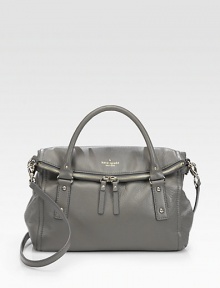 Sumptuous leather defines this slouchy foldover bag, finished with top handles and a removable shoulder strap for dual carrying options.Double top handles, 2 dropRemovable adjustable shoulder strap, 19-22 dropTop zip closureOne open pocket under flap Protective metal feetOne inside zip pocketTwo inside open pocketsCotton lining11½W X 10H X 5½DImported Sumptuous leather defines this slouchy foldover bag, finished with top handles and a removable shoulder strap for dual carrying options.Double top handles, 2 dropRemovable adjustable shoulder strap, 19-22 dropTop zip closureOne open pocket under flap Protective metal feetOne inside zip pocketTwo inside open pocketsCotton lining11½W X 10H X 5½DImported