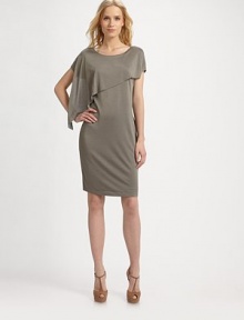 A beautifully draped yoke compliments this classic jersey dress. Scoop neck Short sleeves Pull-on style 64% vicose/36% cotton Machine wash Imported 