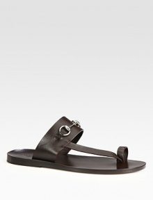 Classic leather sandal with signature horsebit detail.Leather upperRubber soleMade in ItalyOUR FIT MODEL RECOMMENDS ordering one size down as this style runs large. 