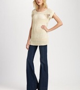 This breezy knit features alternating ribbed and drop-stitch panels for a chic textured finish.BoatneckCuffed short sleevesPullover styleAbout 28 from shoulder to h em68% cotton/32% nylonDry cleanImportedModel shown is 5'9½ (177cm) wearing US size 4.
