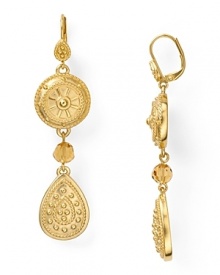 Nod to nautical style with this pair of gleaming drop earrings from T Tahari. Topaz crystals dress up engraved 14-karat gold plated teardrops. Nod to nautical style with this pair of gleaming drop earrings from T Tahari. Topaz crystals dress up engraved 14-karat gold plated teardrops.