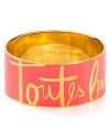 Wear kate spade new york's crazy cute style on your sleeve with this 12-karat gold plated engraved bangle.