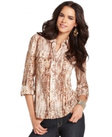 An allover python print adds a fierce flair to this Lucky Brand Jeans blouse -- perfect for work and beyond!