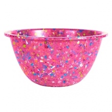 This bowl is made of recycled durable melamine. It would make a fun addition to any kitchen. The bowl is durable enough to use with an electric mixer. Stain resistant. This bowl is made of recycled durable melamine. It would make a fun addition to any kitchen. The bowl is durable enough to use with an electric mixer. Stain resistant.