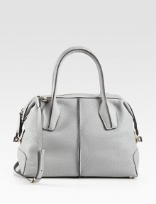 A well crafted design in beautiful pebbled leather with stylized seam details.Double top handles, 6 dropDetachable adjustable shoulder strap, 19-21 dropTop zip closureProtective metal feetOne inside zip pocketCotton lining13W X 8½H X 6DImported A well crafted design in beautiful pebbled leather with stylized seam details.Double top handles, 6 dropDetachable adjustable shoulder strap, 19-21 dropTop zip closureProtective metal feetOne inside zip pocketCotton lining13W X 8½H X 6DImported