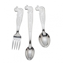 Featuring a lovable duck at the end of each handle, the Something Duckie 3-Piece Flatware Set includes a baby fork and baby spoon that are perfectly designed for little hands, and an extra-long infant feeding spoon that makes your task a bit easier. Featuring a lovable duck at the end of each handle, the Something Duckie 3-Piece Flatware Set includes a baby fork and baby spoon that are perfectly designed for little hands, and an extra-long infant feeding spoon that makes your task a bit easier.