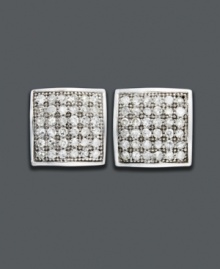 Simple and stunning. Covered in glittering round-cut pave diamond (1/4 ct. t.w.), these 14k white gold square-shaped studs create an eye-catching juxtaposition of shapes. Approximate drop: 1 inch. Simple and stunning. Covered in glittering round-cut pave diamond (1/4 ct. t.w.), these 14k white gold square-shaped studs create an eye-catching juxtaposition of shapes. Approximate drop: 1 inch.