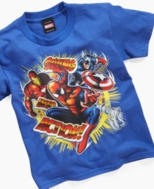 Pow! He can burst onto the scene in crisp superhero style with this tee from Mad Engine. Pow! He can burst onto the scene in crisp superhero style with this tee from Mad Engine.