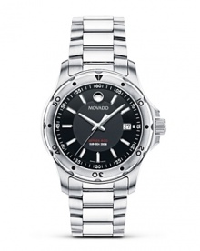 This Movado bracelet watch is crafted of solid Performance Steel™. With rotating bezel, black dial, applied markers and butterfly deployment clasp. This Movado bracelet watch is crafted of solid Performance Steel™. With rotating bezel, black dial, applied markers and butterfly deployment clasp.