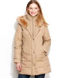 Larry Levine uses layering to create a snug, cozy coat with a luxe touch -- the faux-fur-trimmed hood!