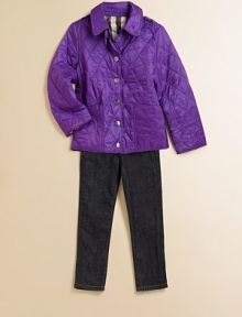 A vibrant outer shell and classic check lining lends timeless appeal to a cherished style.Shirt-style collarSnap-neck tabLong sleeves with turn-back cuffsShoulder epauletsSnap-front closureTwo front patch pocketsSnap-closure back hemFully linedNylonMachine washImported Please note: Number of snaps may vary depending on size ordered. A vibrant outer shell and classic check lining lends timeless appeal to a cherished style.Shirt-style collarSnap-neck tabLong sleeves with turn-back cuffsShoulder epauletsSnap-front closureTwo front patch pocketsSnap-closure back hemFully linedNylonMachine washImported Please note: Number of snaps may vary depending on size ordered.
