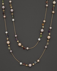 From the Paradise collection, a gold necklace with semi-precious stones and freshwater pearls, designed by Marco Bicego. Shown doubled, but can be worn as one long strand.