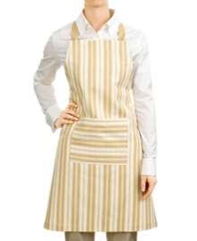 See stripes! A baker's best friend, this printed apron gives you instant credibility in the kitchen. Subtle stripes and a pocket for your must-have tools make this a chef's essential. See stripes! A baker's best friend, this printed apron gives you instant credibility in the kitchen. Subtle stripes and a pocket for your must-have tools make this a chef's essential.