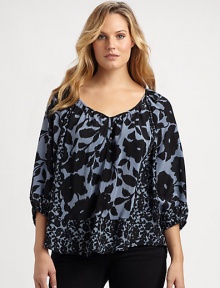 Fine silk meets a brilliant duo of floral prints to create a beyond-flattering style easily paired with your favorite jeans.Feminine necklineButton placketCurved hemAllover printPull-on styleAbout 28 from shoulder to hemSilkDry cleanImported