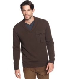 Layer up with luxury and this handsome 100% cotton, shawl-collar sweater from Marc New York. Layer up with luxury and this handsome 100% cotton, shawl-collar sweater from Marc New York.