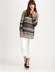 Layers of calming shades are beautifully woven in this lightweight design of Italian linen. BoatneckDropped shouldersLong sleevesRibbed trim at neckline, cuffs and hemAllover horizontal stripesLinenDry cleanImportedModel shown is 5'10 (177cm) wearing US size Small. Layers of calming shades are beautifully woven in this lightweight design of Italian linen. BoatneckDropped shouldersLong sleevesRibbed trim at neckline, cuffs and hemAllover horizontal stripesLinenDry cleanImportedModel shown is 5'10 (177cm) wearing US size Small.
