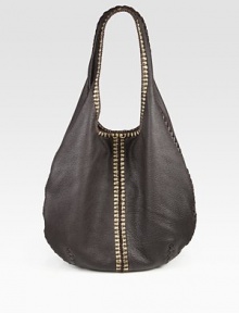 This supple, pebbled leather style blends functionality with chic style with whip-stitched accents over contrast metallic leather.Shoulder strap, 10 dropMagnetic top closureTwo inner compartmentsOne inside zip pocketOne inside open pocketSuede lining17½W X 14H X 3½DMade in Italy This supple, pebbled leather style blends functionality with chic style with whip-stitched accents over contrast metallic leather.Shoulder strap, 10 dropMagnetic top closureTwo inner compartmentsOne inside zip pocketOne inside open pocketSuede lining17½W X 14H X 3½DMade in Italy